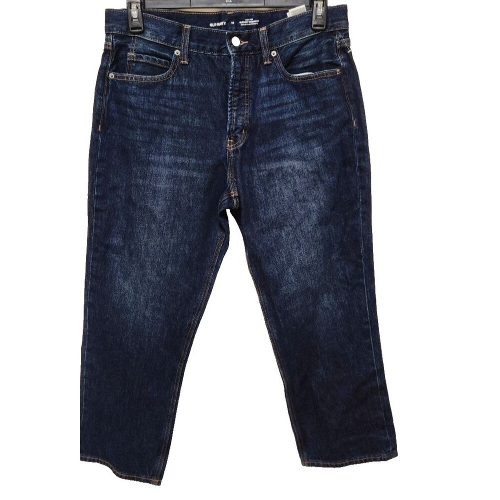 Old Navy High Rise Slouchy Straight Leg Dark Wash Denim Capri Women's Size 10